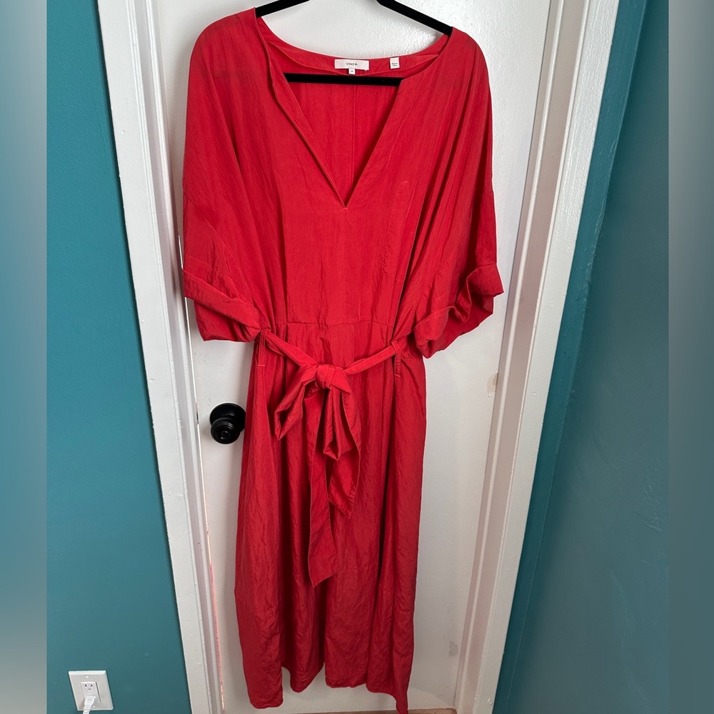 Vince Short Sleeve V-Neck Dress, Burnt Orchid, 3X EXTENDED SIZES